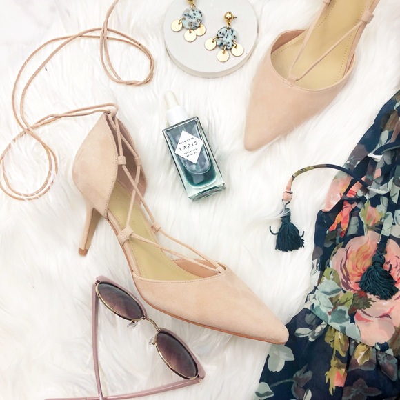 Marc Fisher Shoes - Blush Suede Lace Up Mid Heel Pumps